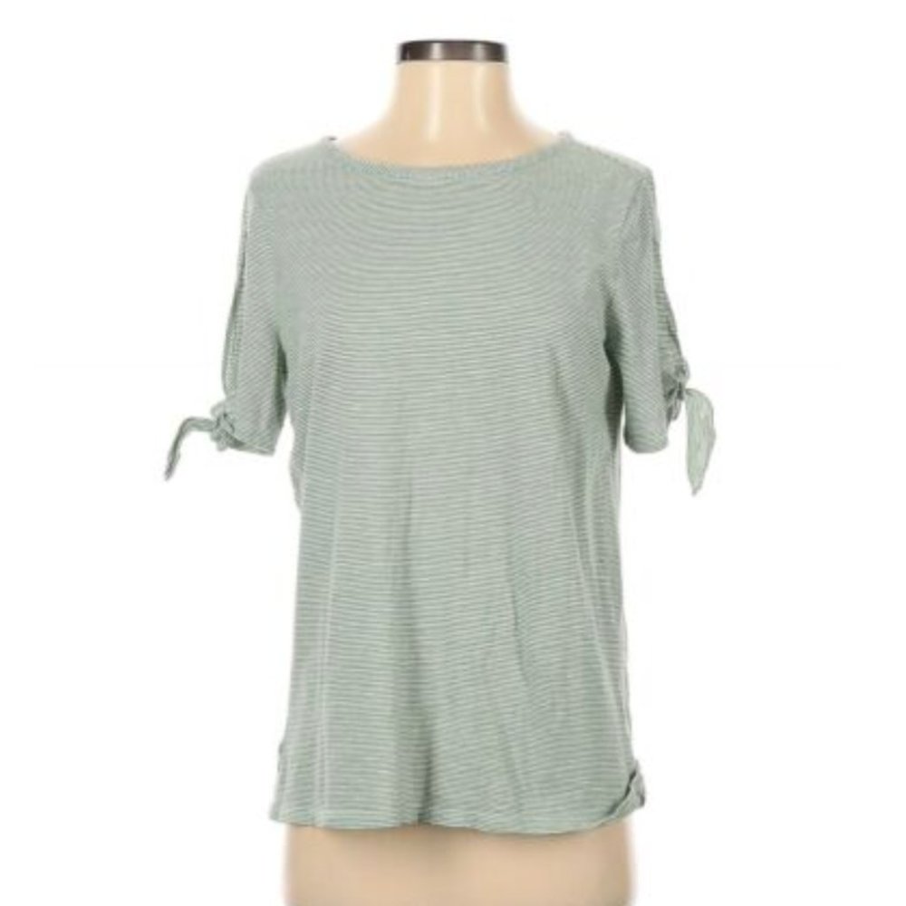 Loft Green and White Striped T-shirt with Tie Sleeves Size S NWT